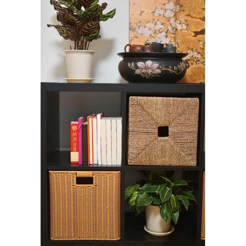 Chanting Water Hyacinth Dirty Storage Basket Woven Basket Imitation Rattan Brown 30x30x30