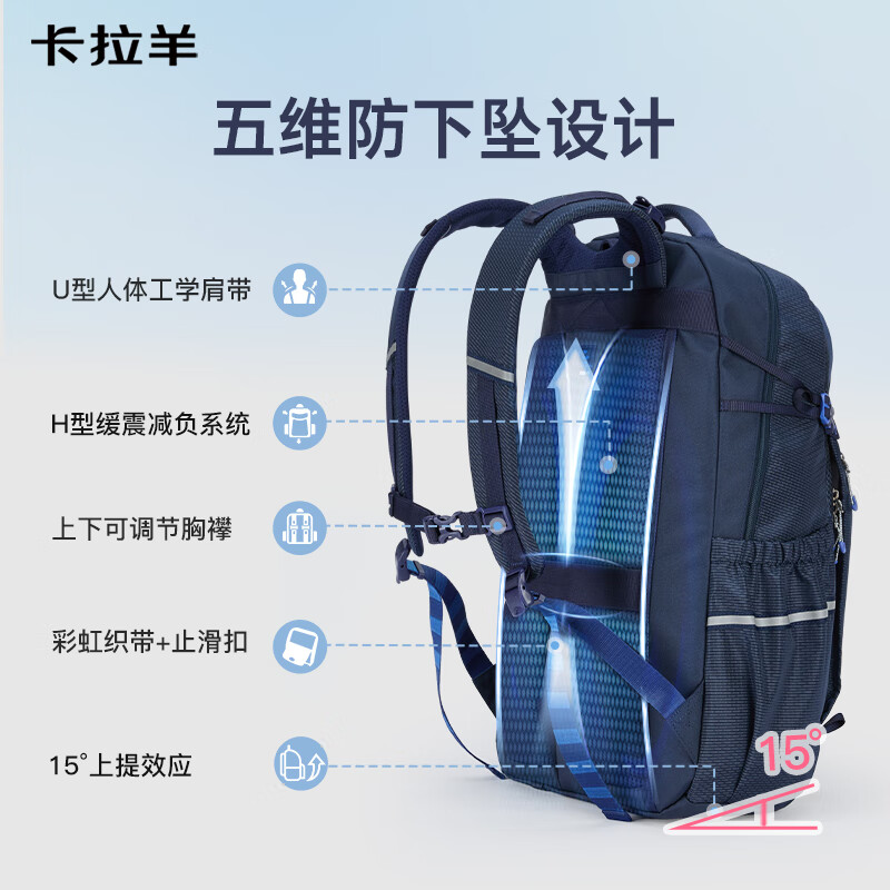 Kara Sheep junior high school student school bag large capacity middle school student burden reduction spine protection college student computer bag commuter men's backpack backpack