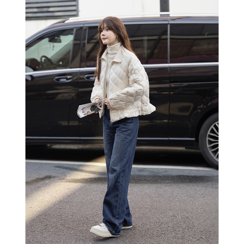 Demana 90 duck down winter matte stand collar four-layer craft splicing woolen collar ruffled elastic women's down jacket