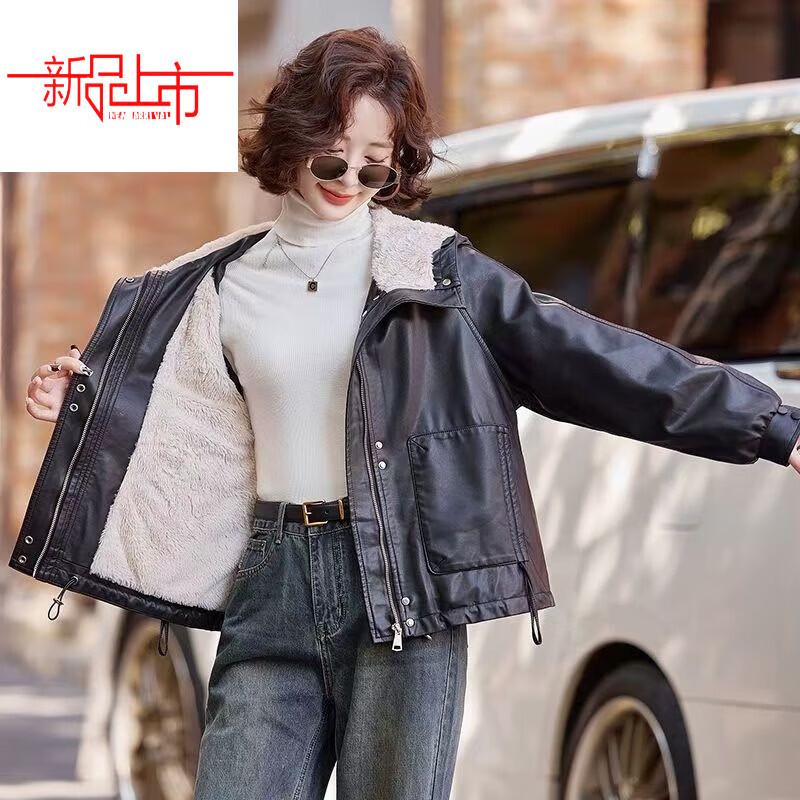 Woodpecker (TUCANO) velvet thickened warm leather jacket for women in winter small casual loose fur all-in-one jacket top hooded jacket khaki this year's popular light luxury brand M 95-107