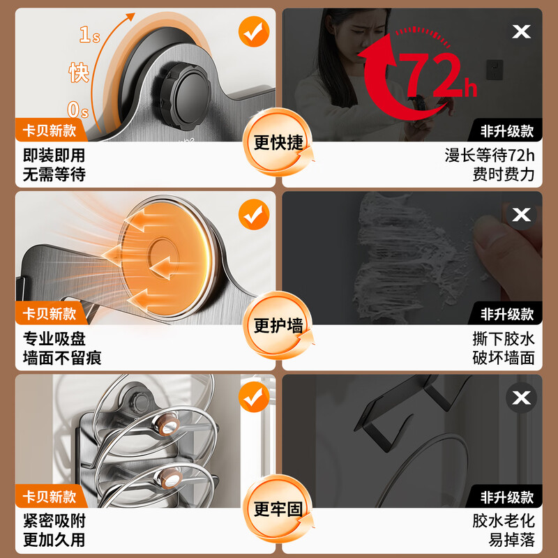 Cobbe kitchen pot lid rack bracket chopping board chopping board storage rack chopping board suction cup multi-functional punch-free wall-mounted gray double layer (space knob suction cup model)