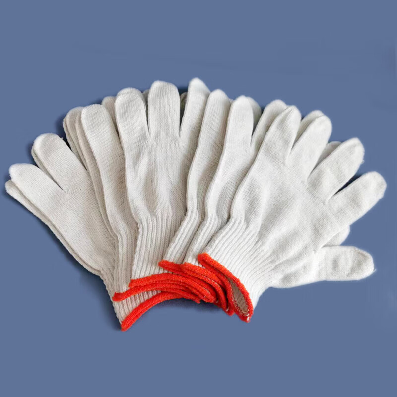 Orange-edged cotton gauze labor protection gloves, lightweight, comfortable and wear-resistant hand protection labor protection gloves, breathable thread gloves, 5 pairs of high-quality cotton threads
