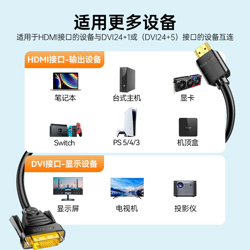 Shanze HDMI to DVI cable 4K60Hz DVI to HDMI high-definition cable two-way convertible laptop projector display video conversion cable 1 meter DH-8010