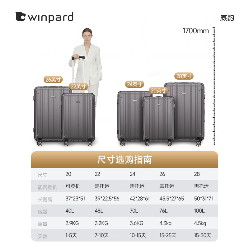 Weibao Trolley Case PC Case Men's Hard Case Luggage Checked Boarding Case Women's Password Box Suitcase Dark Gray (Domestic Ingenuity Quality, Tough and Compression Resistant) 24 Inches Checked Case 6-9 Days Halfway Travel