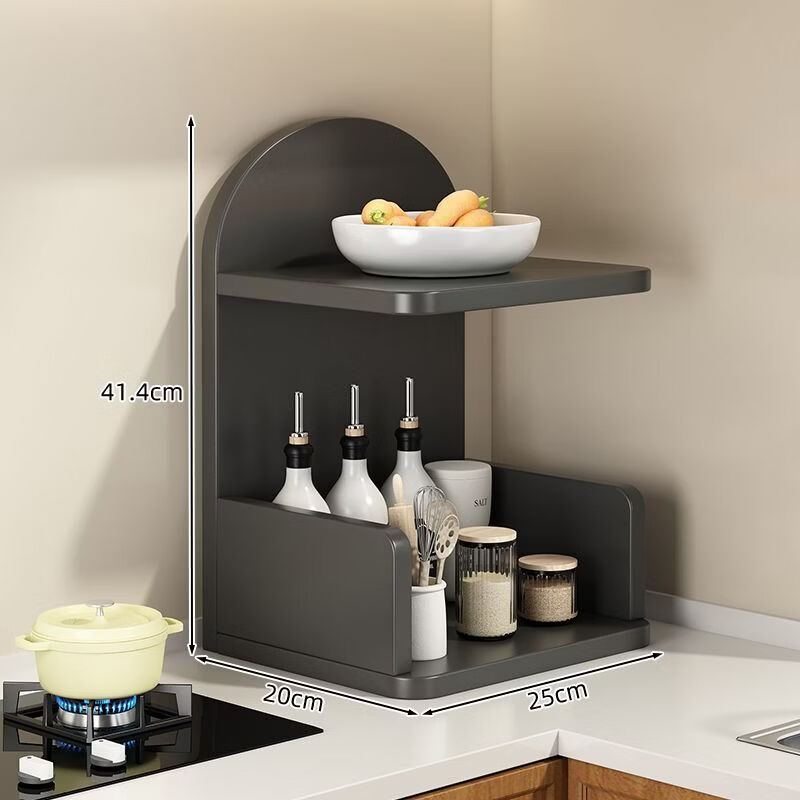 Fantasy kitchen countertop corner vegetable seasoning cling film storage rack multi-functional multi-layer dining side storage rack floor-standing home Athens black two-layer layered