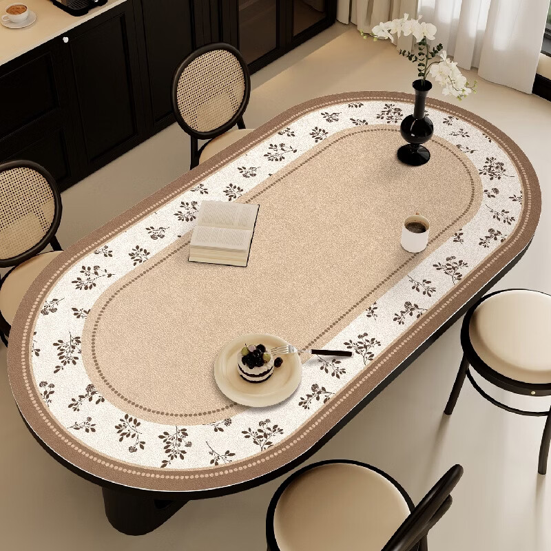 He Jiagong's high-end oval dining table mat, curved coffee table, waterproof, oil-proof, anti-scalding, no-wash PVC leather, rice-tone plain frame D, curved table 2 - sheepskin grain anti-fouling leather mat 90*160cm, non-slip and stable