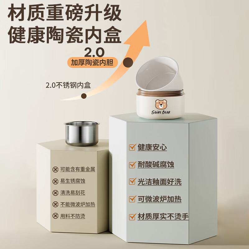 Licheers Insulated Lunch Box Ceramic Liner Lunch Box Microwaveable Office Workers Sealed Lunch Box Student Portable Lunch Box