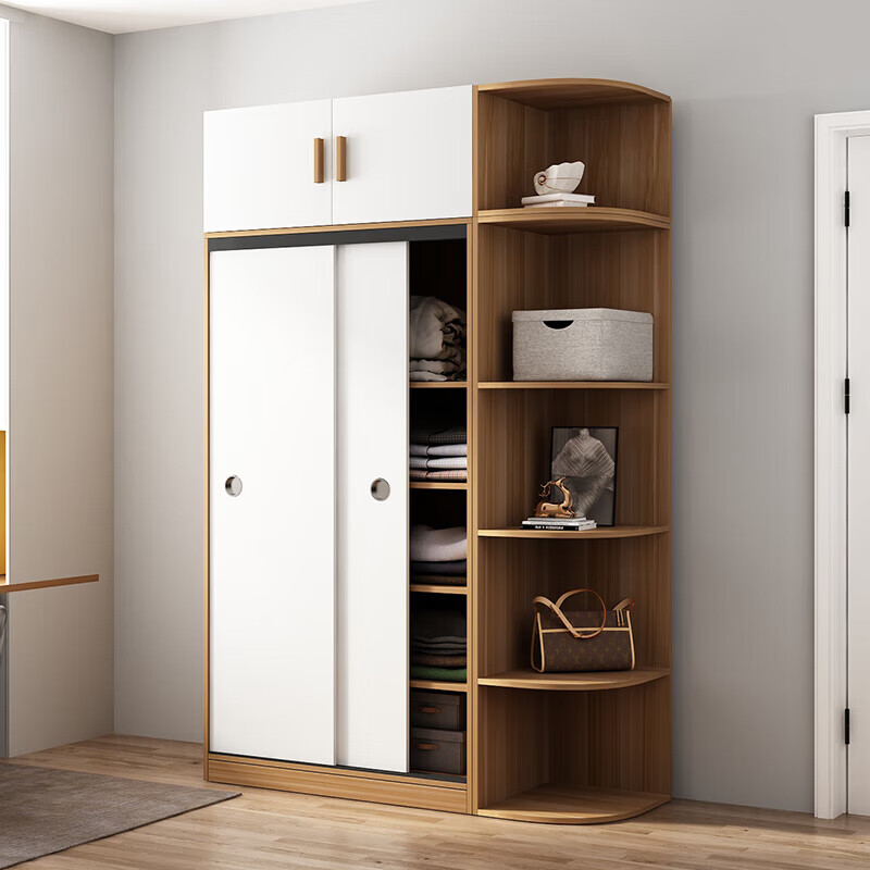 Wardrobe household bedroom wooden sliding door children's wardrobe rental house economical simple cabinet small apartment simple light white sliding door 1.2 meters single cabinet self-installation