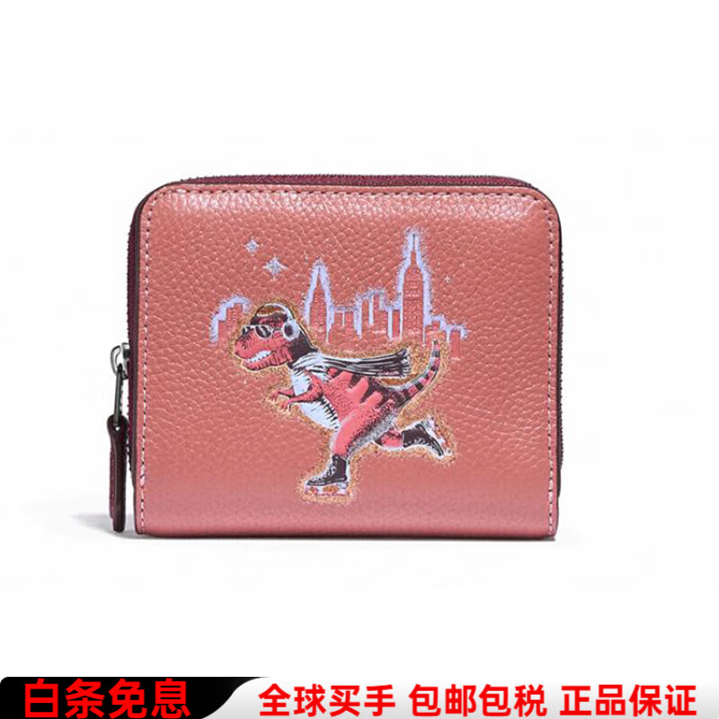 COACH Christmas gift Billfold Wallet Dinosaur Ski Graffiti City limited edition zipper leather money basic package (bag + dust bag)