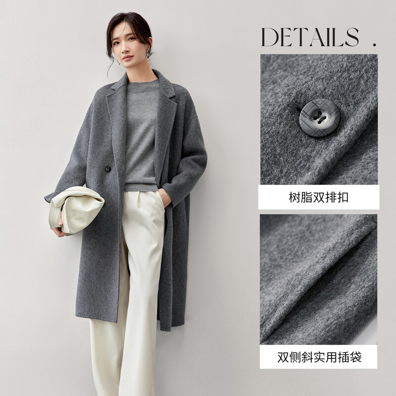 Shandubila thick warm wool double-sided woolen coat for women winter high-end double-breasted commuter mid-length woolen coat