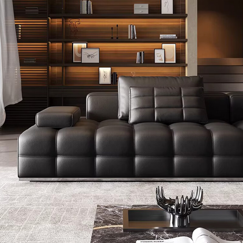 Nanshi home sofa Italian minimalist Lawrence sofa living room small yellow cowhide straight sofa light luxury modern leather art sofa 2.52 meters straight 2.8mm contact surface medium thick green leather extra thick stainless steel bottom frame