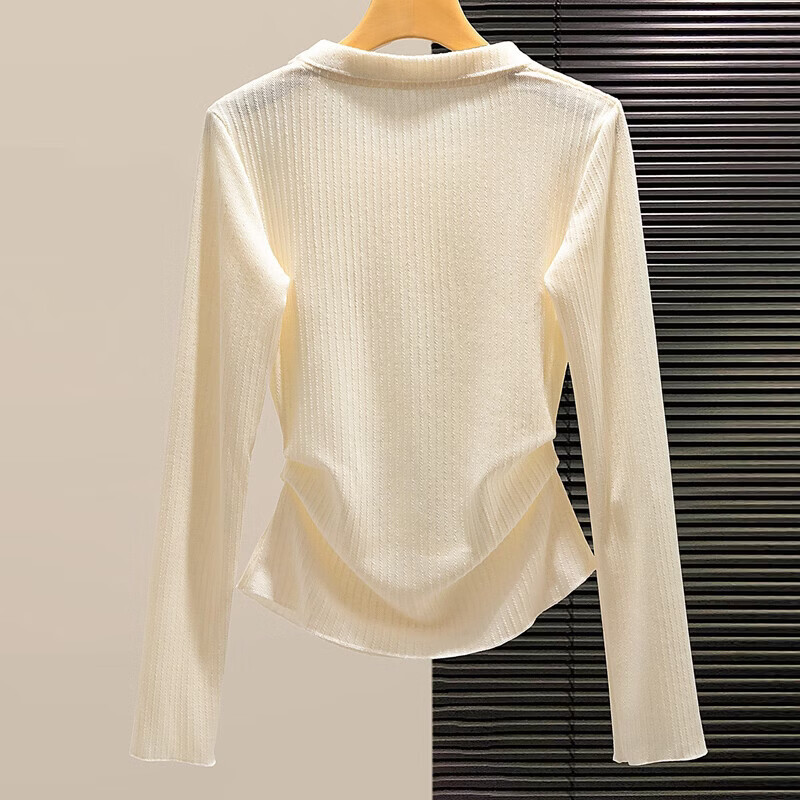 Cypress lapel long-sleeved bottoming shirt for women 2026 spring new fashion solid color slimming pullover top