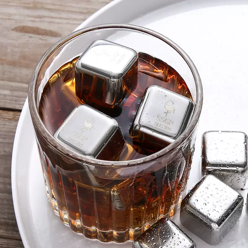 Yusenyi 304 stainless steel metal ice cube ice wine stone Douyin whiskey ice artifact quick-frozen steel non-melting ice ball 304 stainless steel polygon ball 1 pack