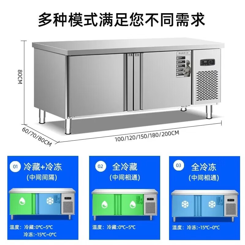 Meiling Cloud series refrigerated workbench commercial freezer kitchen horizontal freezer refrigerator dual-temperature large-capacity refrigerated fresh cabinet milk tea restaurant flat cooling workbench stainless steel operating table freezer upgraded model fully frozen (upgraded thickened model)丨save 80% electricity 180*80*80cm