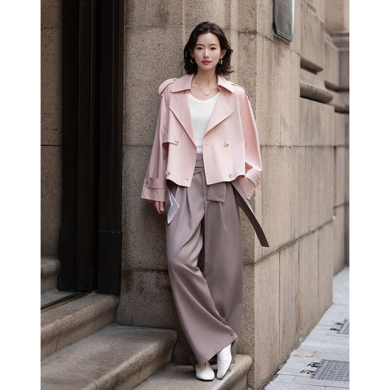 Demana Antibacterial Ice Algae Mud Spring Fashion Lapel Collar Double-breasted Loose Short Small Women's Windbreaker Jacket