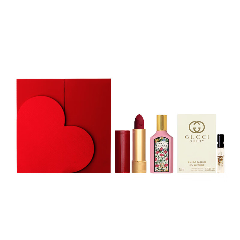 Gucci (GUCCI) New Year's Day gift lipstick gift box perfume women's cosmetics set makeup gift box birthday gift for girlfriend Red Tube Velvet Mist 509+Gardenia 5ml+Guilty Love 1.5ml
