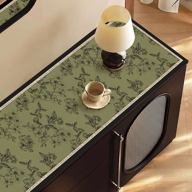 Fantasy sideboard table mat shoe cabinet TV cabinet long tablecloth cabinet protection Zhiying Yun brown + no-wash leather silicone table mat 35x120cm (waterproof and oil-proof)