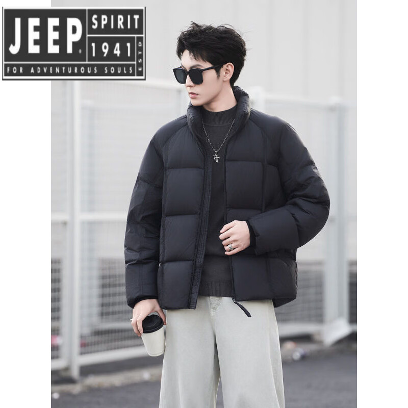 JEEP SPIRIT Puff Short Men's Down Jacket High Filling Warmth White Duck Down Liner Premium Casual Jacket Winter Men Black 2XL