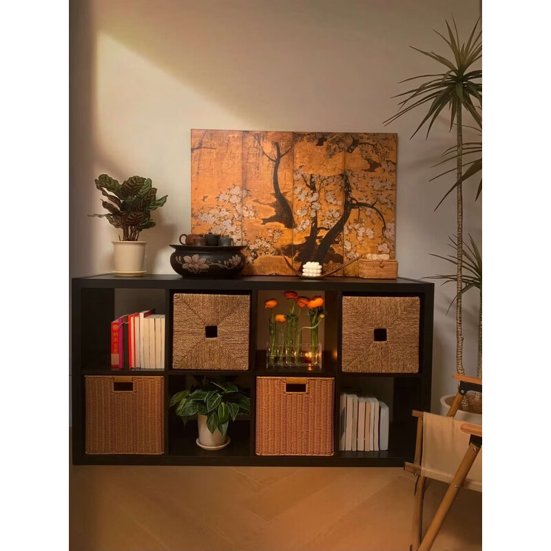 Chanting Water Hyacinth Dirty Storage Basket Woven Basket Imitation Rattan Brown 30x30x30