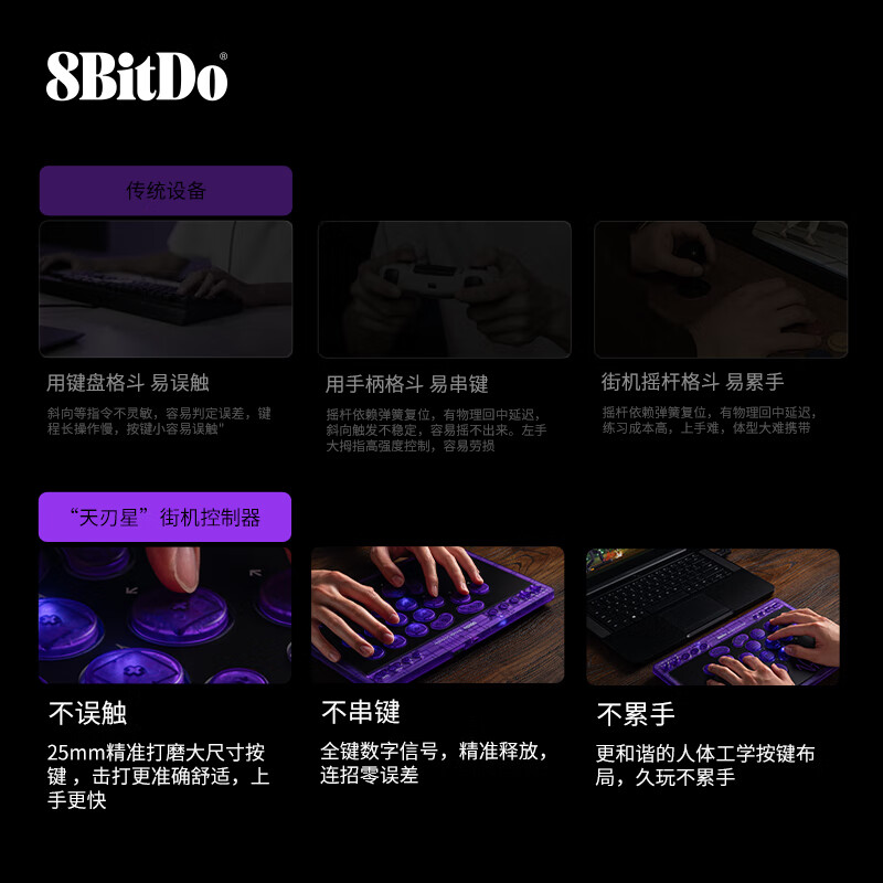 8BitDo Tianrenxing arcade controller Hitbox Street Fighter 6 hit box fighting keyboard Switch2 game controller wireless PC computer Steam Tekken 8 Legend of the Wolf