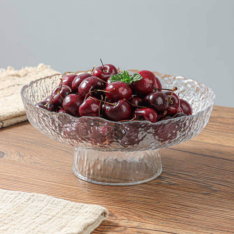 Baijie glass fruit plate tray light luxury living room snack plate dry fruit plate tea snack plate candy plate high-leg hammer pattern