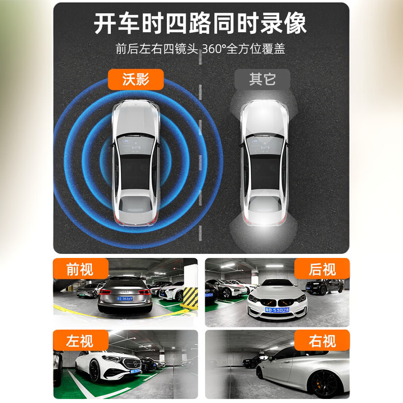 Woying Sentry Mode Streaming Media Rearview Mirror 360 Driving Recorder 360 Degree Panoramic HD No Dead Angle Parking Monitoring 1S Boot-Sentinel Mode Split Four Lens + 256G Card + Package Installation