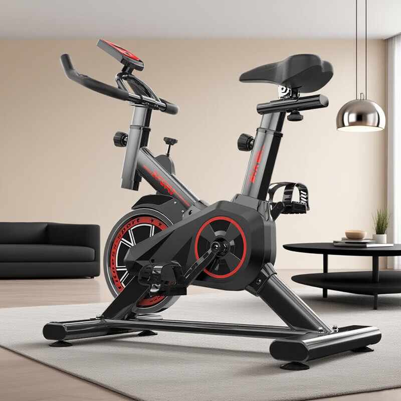 Dynamic bicycle exercise bike home silent adjustable resistance bicycle exercise indoor fitness equipment black and red color heart rate model bold frame