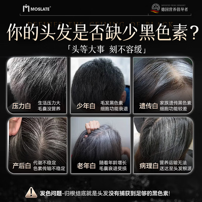 MOSLATE Germany imported targeted black hair capsules biotin white hair to black hair vitamin b6 root treatment folic acid 60 capsules