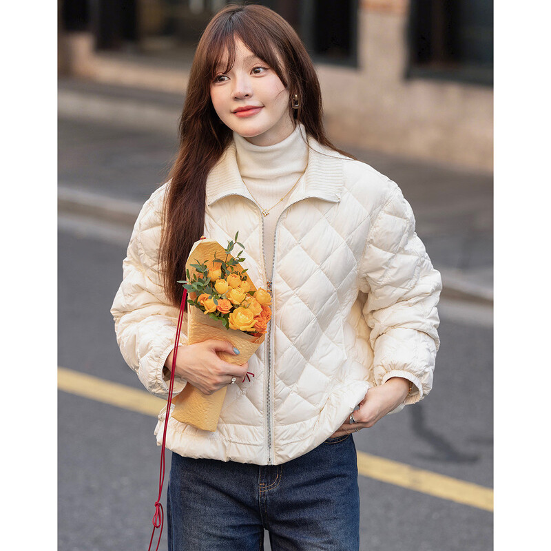 Demana 90 duck down winter matte stand collar four-layer craft splicing woolen collar ruffled elastic women's down jacket