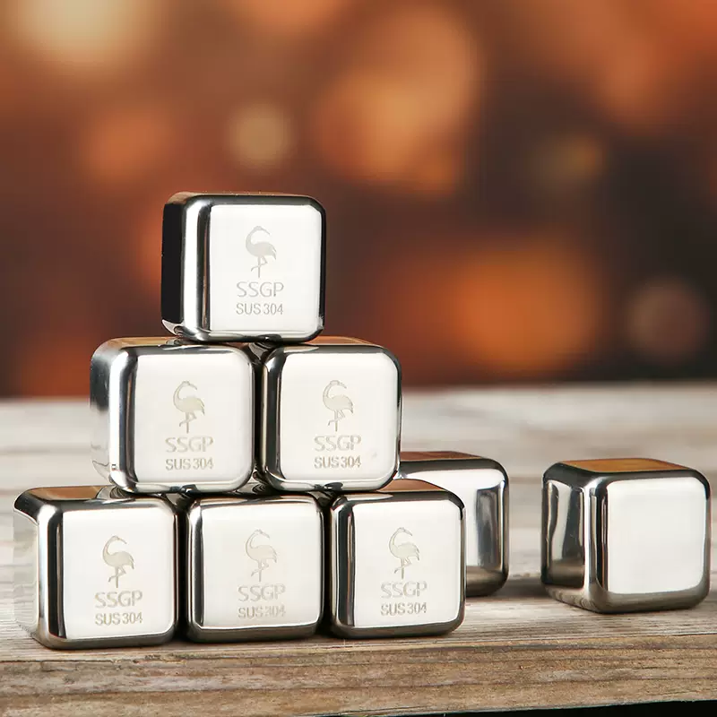 Yusenyi 304 stainless steel metal ice cube ice wine stone Douyin whiskey ice artifact quick-frozen steel non-melting ice ball 304 stainless steel polygon ball 1 pack
