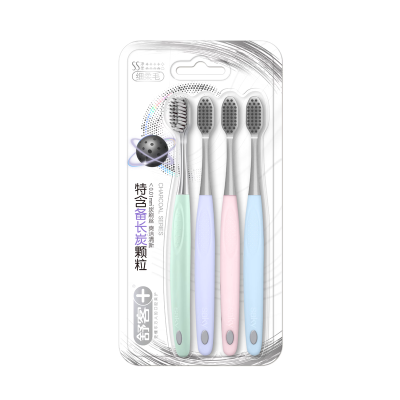Shuke Charcoal Energy Soft Capillary Gum Protecting Binchotan Charcoal Toothbrush Value Pack of 4 on Clearance