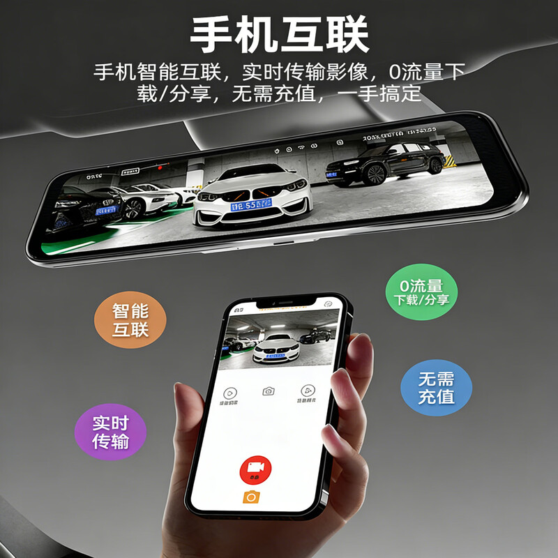 Woying Sentry Mode Streaming Media Rearview Mirror 360 Driving Recorder 360 Degree Panoramic HD No Dead Angle Parking Monitoring 1S Boot-Sentinel Mode Split Four Lens + 256G Card + Package Installation