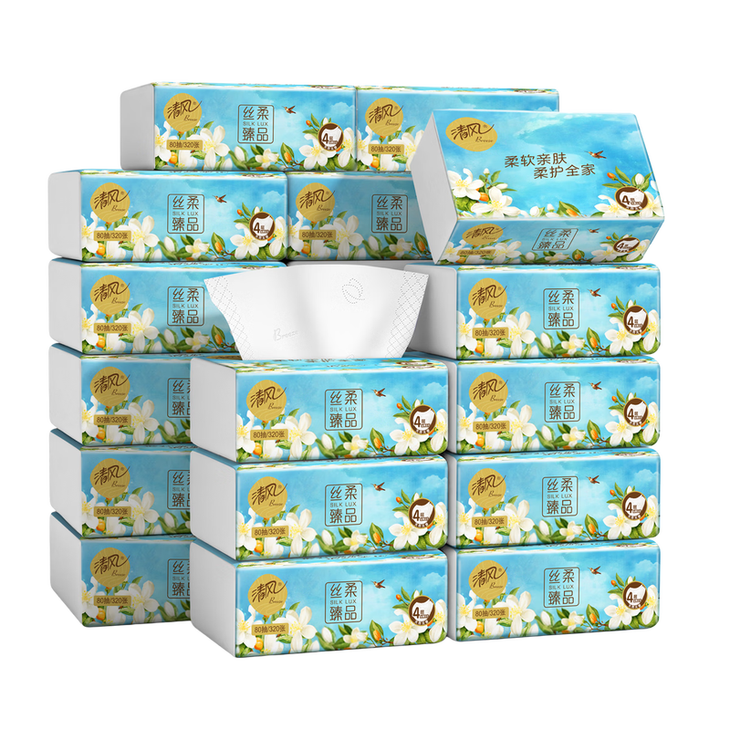 Qingfeng Li Yunrui's same style tissue paper Silk Rouzhenpin 4 layers 80 sheets * 20 packs S size toilet paper towels whole box