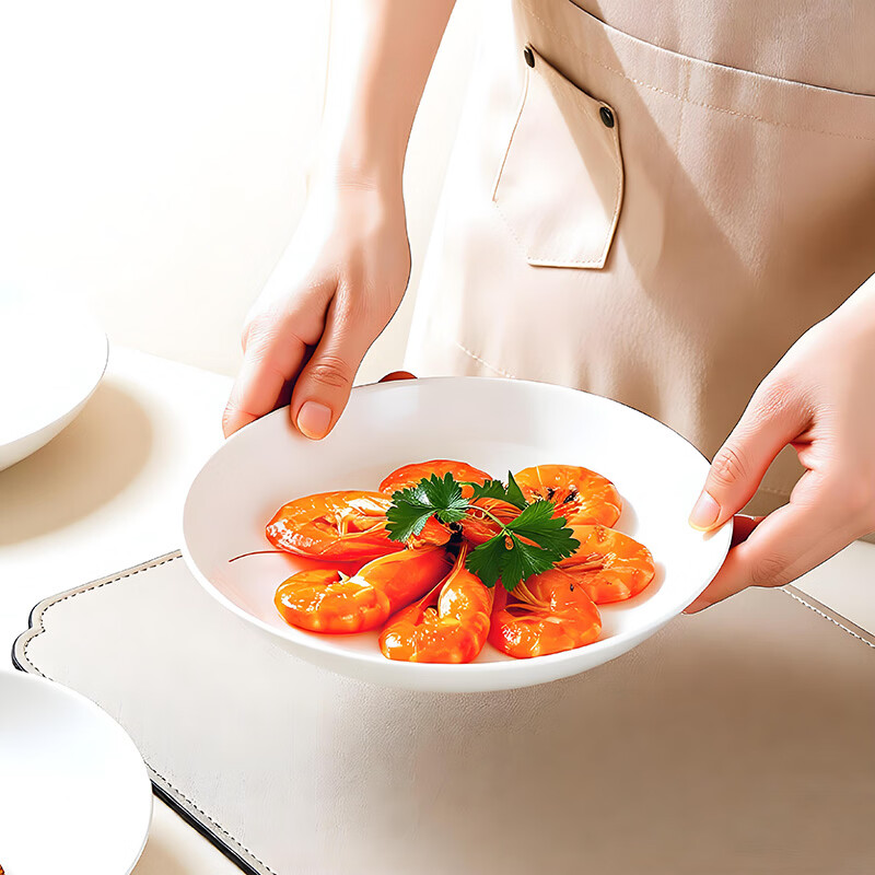 Sky Top ceramic plate bone china deep dish plate household housewarming tableware pure white 8-inch rice plate 4-piece set