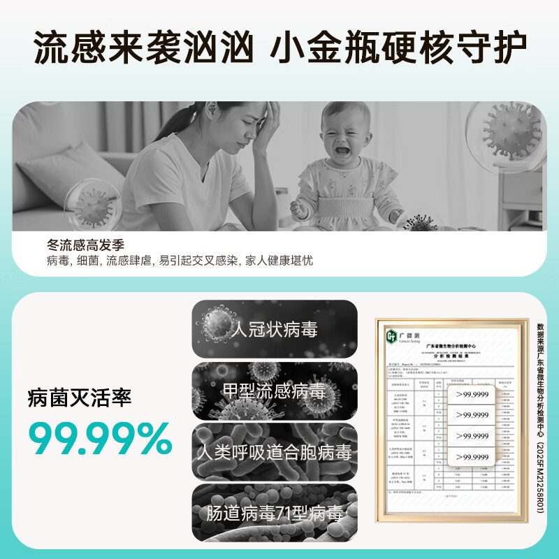 Breathing Declaration Small Golden Bottle air purification, inactivation of germs, sterilization, deodorization, maternal and infant decomposition, formaldehyde removal, non-activated carbon for new homes, 24H formaldehyde removal rate 99% | 120 days of continuous formaldehyde removal