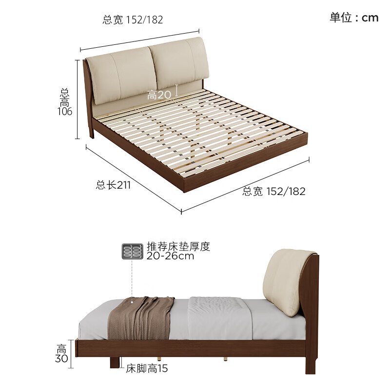 Gujia Home Jingdong Exclusive Furniture Italian Solid Wood Bed Medieval Style Double Bed Natural Rubber Wood Soft Covered Bed 9269 Coco Black Flagship Tall Style 1.8*2 Meters