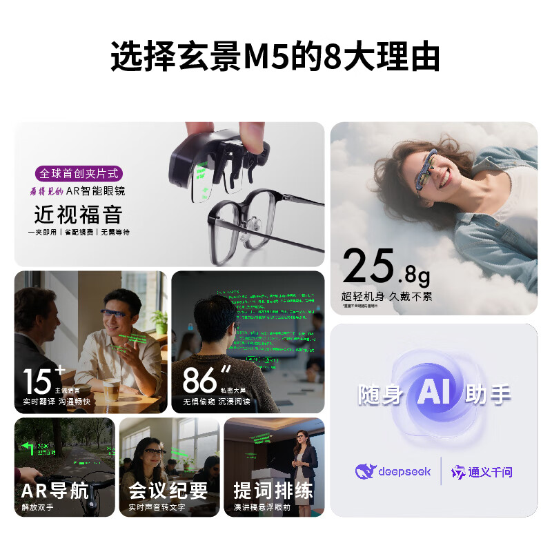 MLVISION Xuanjing M5 Smart AR Clip-on Glasses Real-time Translation Glasses AR Navigation AI Smart Glasses Conference Assistant Xiaoxuan AI Glasses Speech Teleprompter Teacher's Day Xuanjing M5 Smart Glasses