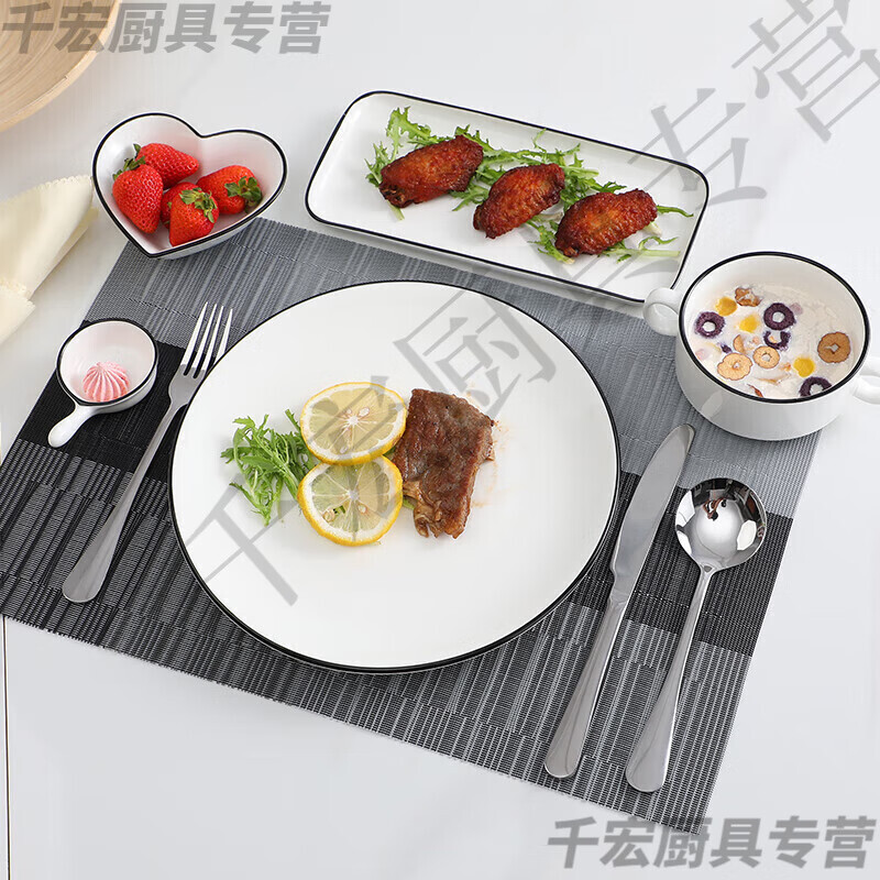 He Jiagong German quality Western tableware steak knife and fork plate set European ceramic steak couple home dining plate double couple set corner style _with steak