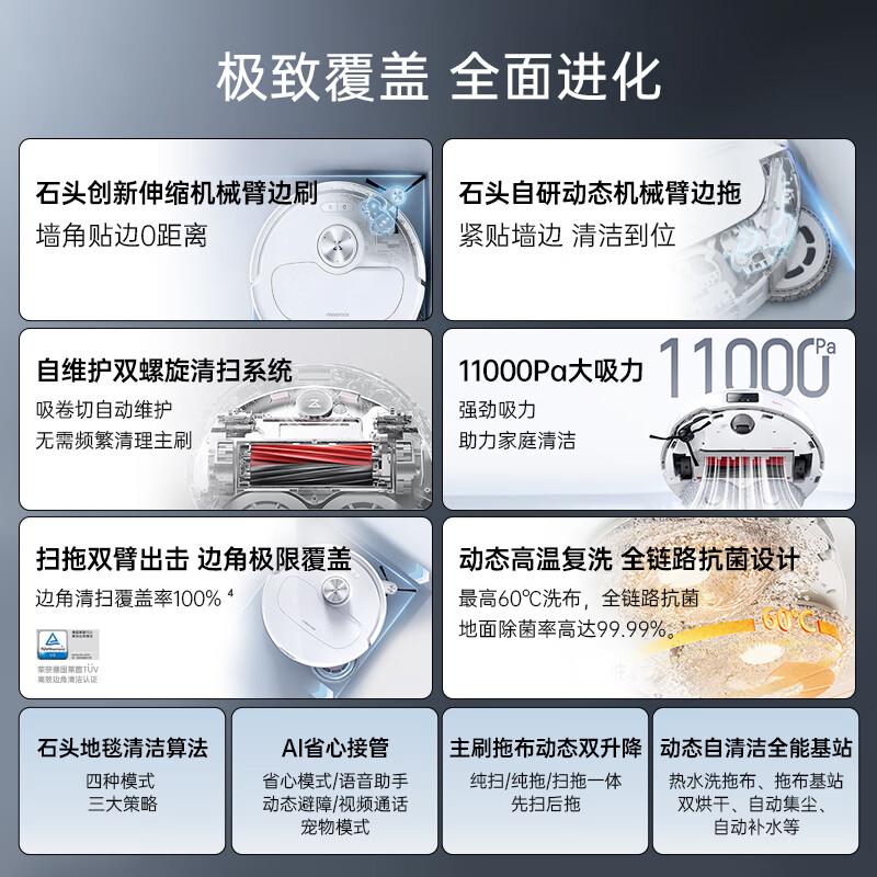 Roborock P10S Pro sweeping robot, all-in-one sweeping, mopping, washing and drying, intelligent automatic cleaning, fully automatic water supply and drainage version, floor mopping and washing machine, New Year gift A1160RR