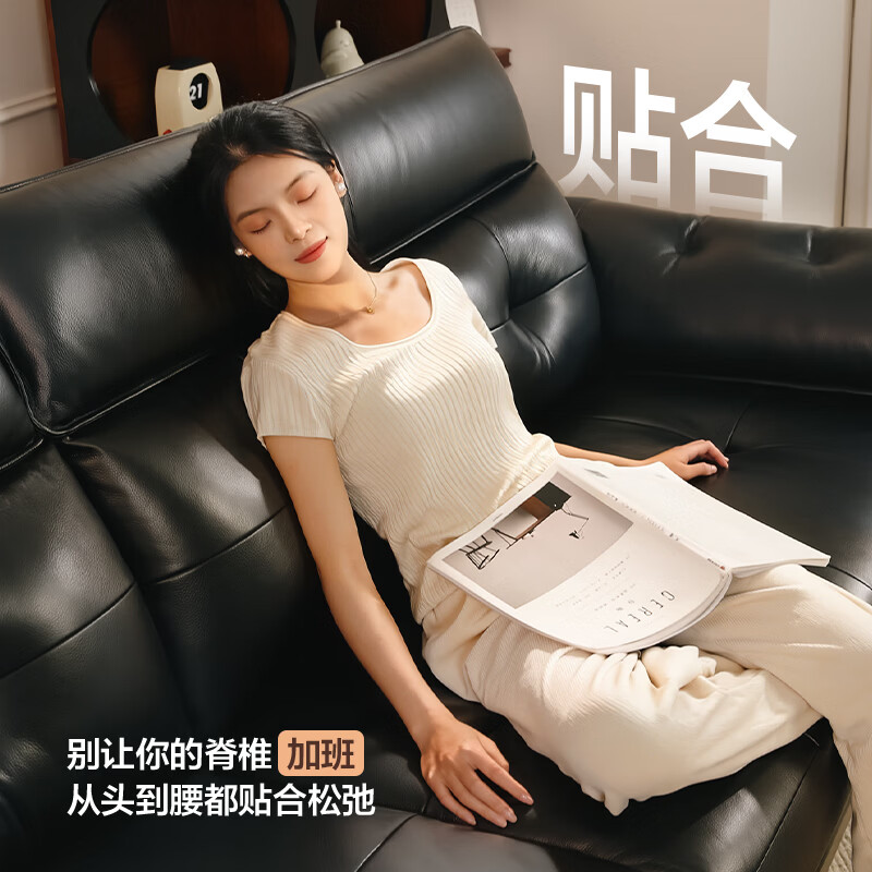 Dipu's antique-style solid wood leather sofa, simple government-subsidized adjustable straight-row maple leather sofa for living room Ming Ning, flagship version 2.8 meters, 5-star comfortable sitting feeling, thickened first-layer cowhide on the contact surface, wear-resistant and easy to maintain