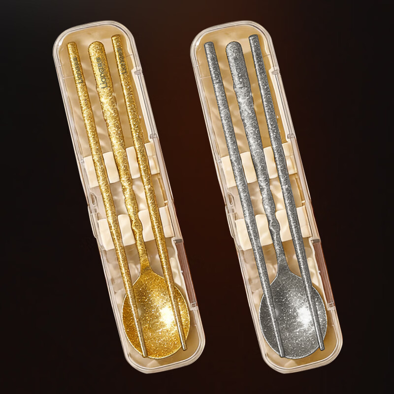 Lianna pure titanium chopsticks, spoons, portable box, cutlery storage box, primary school students, office workers, high-end antibacterial and mildew-proof titanium chopsticks, pure titanium portable tableware 3-piece set, silver