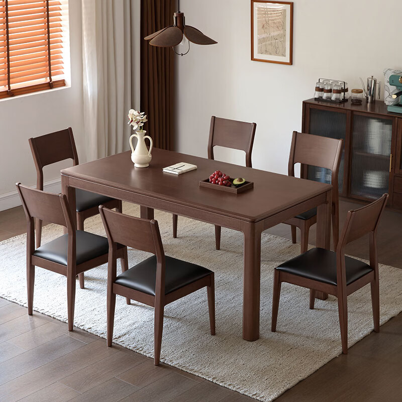 CHEERS all solid wood dining table and chairs home black walnut color rectangular dining table 2026 new CT1008 walnut color 1.4m