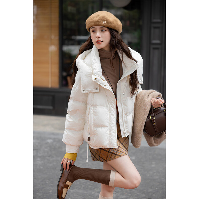 Ives (ITISF4) Fashionable Simple Bread Down Jacket Winter Hooded Casual Short Loose Thickened Warm Jacket White L