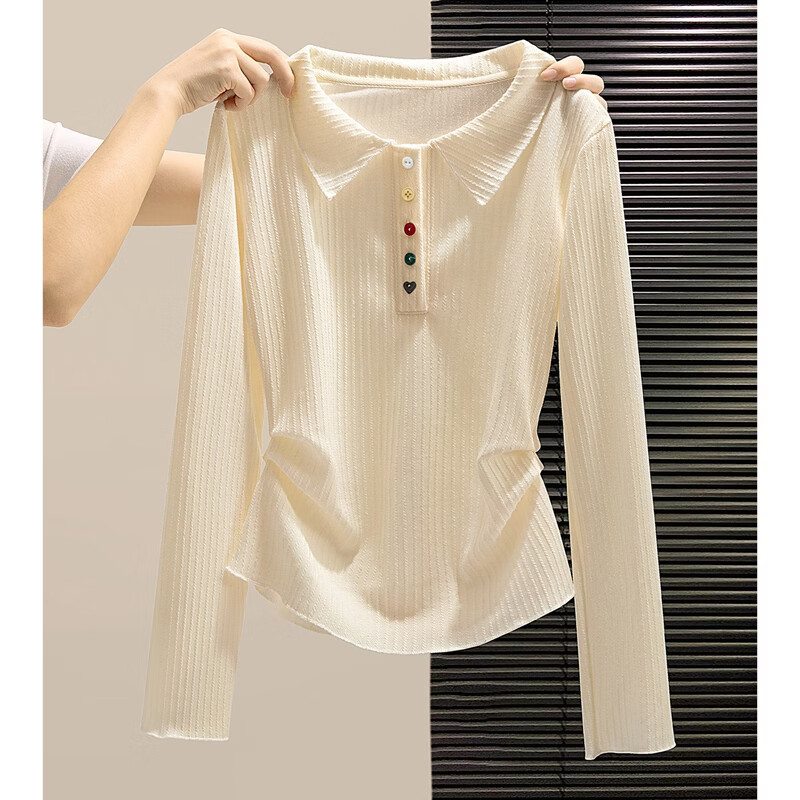 Cypress lapel long-sleeved bottoming shirt for women 2026 spring new fashion solid color slimming pullover top
