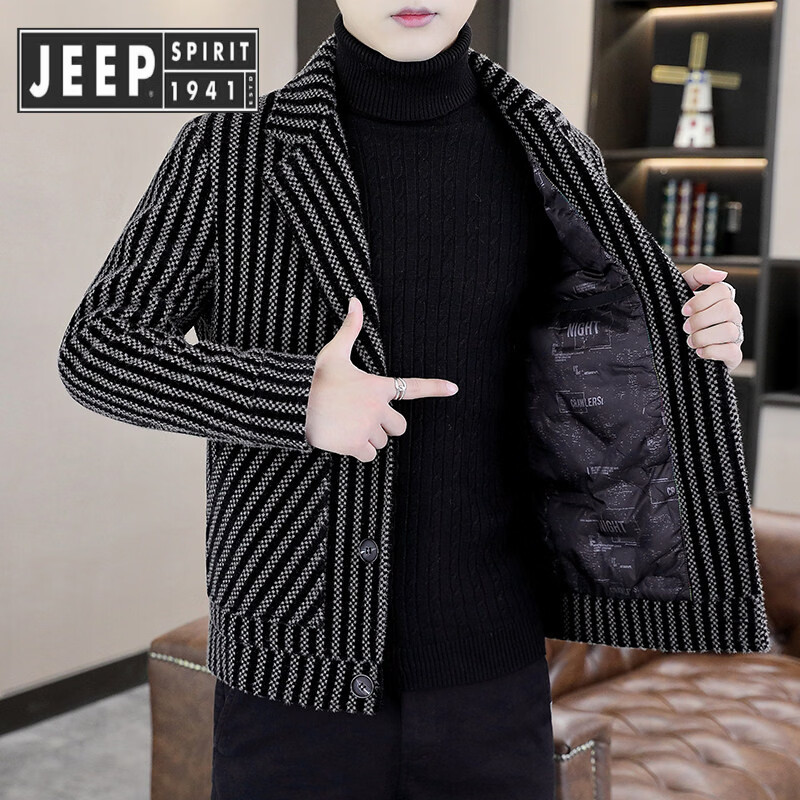 JEEP SPIRIT Jeep Down Jacket Men's Winter Woolen Jacket 2025 New Korean Style Trendy Thickened Short Light Mature Style Jacket Men 5566 Black 3XL 150-165 Jin Store Manager