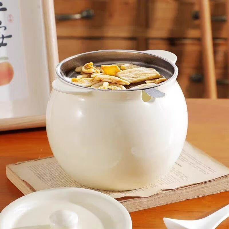 Ceramic lard jar, high temperature resistant household food grade chili oil jar, 300ml milk white + lid + spoon, food grade