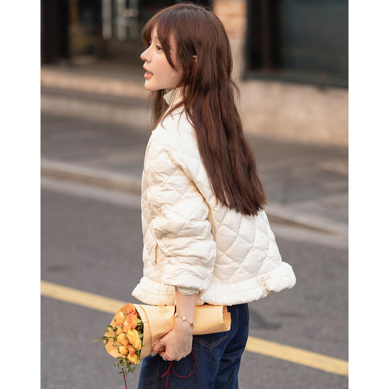 Demana 90 duck down winter matte stand collar four-layer craft splicing woolen collar ruffled elastic women's down jacket