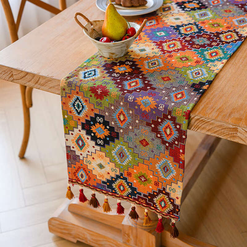 Fantasy table flag style tablecloth coffee table TV cabinet sideboard shoe cabinet decorative cover cloth dark red badge 33x220cm