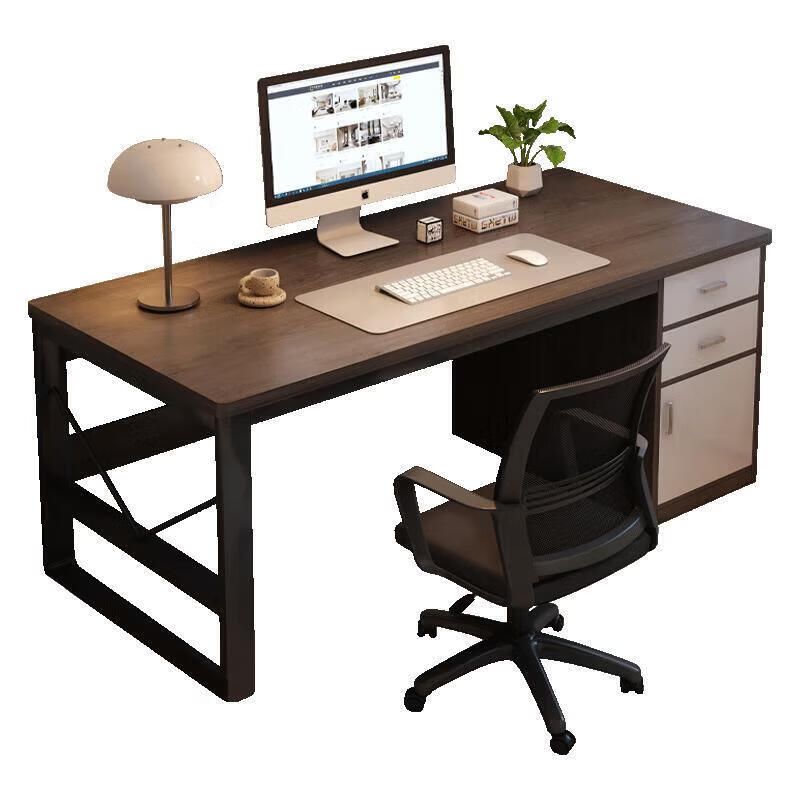 Computer desk desktop home desk student study desk simple workbench bedroom with drawers office desk two drawers and one cabinet 140*60CM Morandi gray