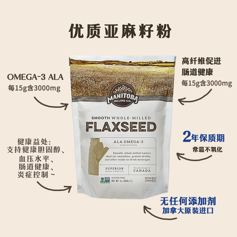 MANITOBA MILLING CO. Canada imports high-end golden flaxseed powder cooked powder fully ground fine powder 454g sugar-free gluten-free ready-to-eat meal replacement